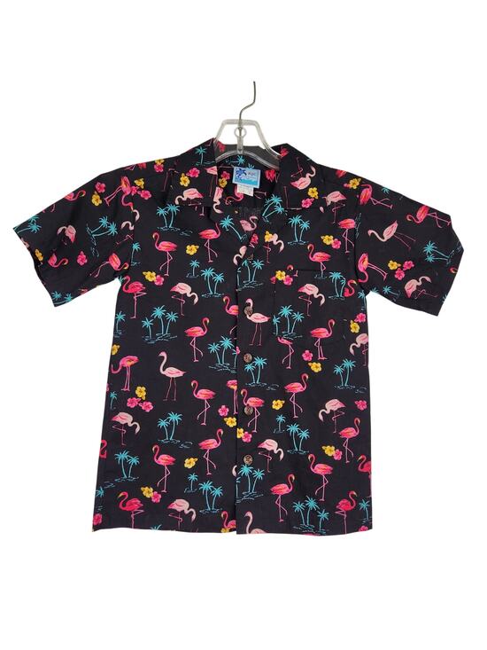 RJC Other - RJC Made in Hawaii Black Tropical Flamingo Button Down Shirt Boys Size 8